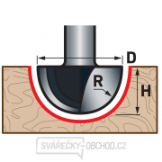 Fréza čelná oblá (vypuklá) do dreva, R6,3xD12,7xH10, stopka 8mm Náhľad