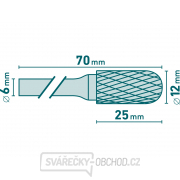 Fréza karbidová, valcová s guľovým čelom, pr.12x25mm/stopka 6mm, sek stredná (double-cut) Náhľad