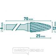 Fréza karbidová, okrúhly oblúk, pr.12x25mm/stopka 6mm, sek stredná (double-cut) Náhľad