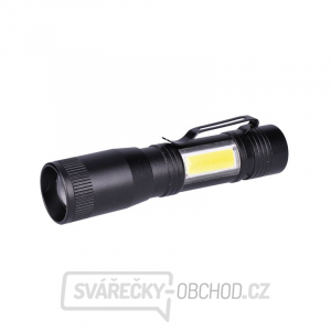 Solight LED kovová svietidlo 3W + COB, 150 + 60lm, AA, čierna gallery main image