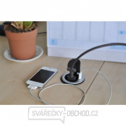 Solight USB vstavaná zásuvka s viečkom, 1 zásuvka, plast, dĺžka 1,5 m, 3x 1mm2, USB 2100mA, strieborná Náhľad