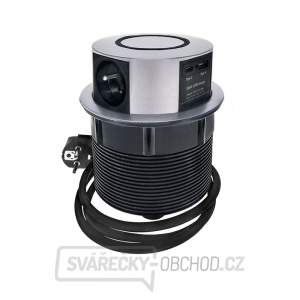 Solight 3z + USB A + C + Wireless 10W výsuvný blok zásuviek, kruhový tvar, predlžovací prívod 2m, 3 x 1,5mm2 gallery main image