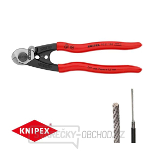 Nožnice na drôt a lano 190 mm KNIPEX 95 61 190 - leštená hlava, plastové puzdrá gallery main image